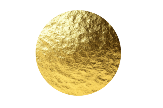 A gold colored circle with a shiny surface