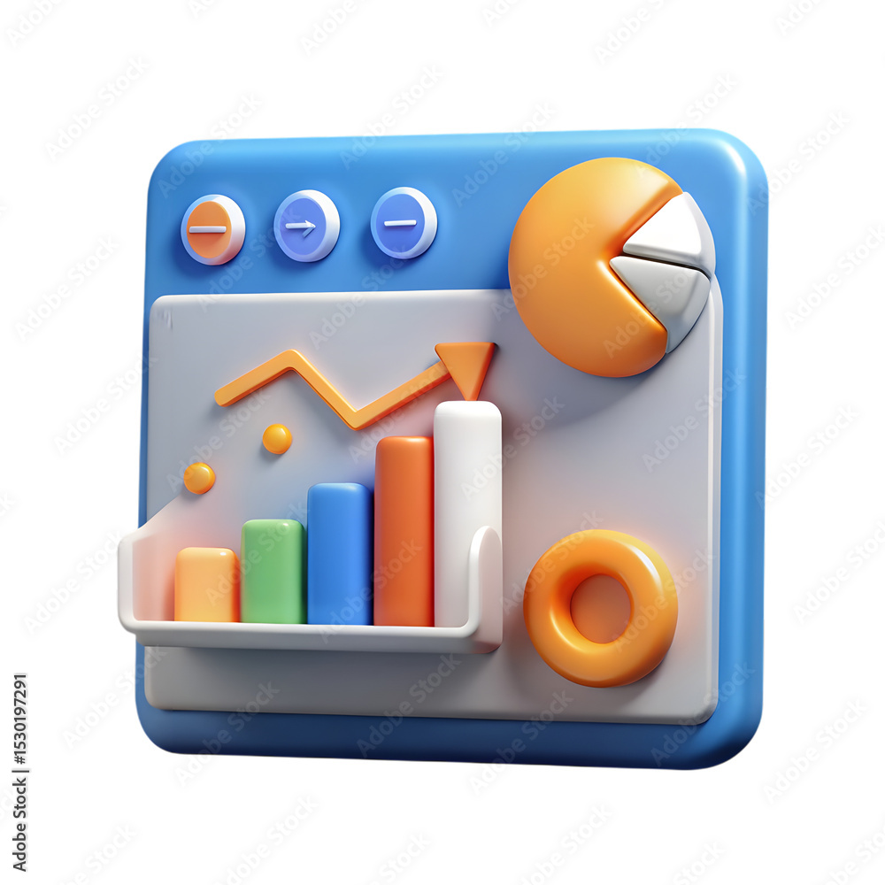 Poster 3d render of data analytics dashboard isolated on transparent background