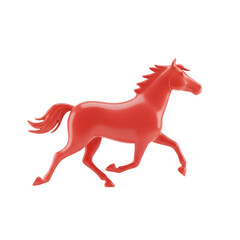 Red Plastic Toy Horse Running on White Background