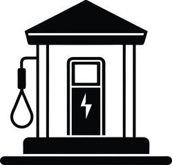 Electric vehicle charging station with roof, Silhouette  simple black and white symbol