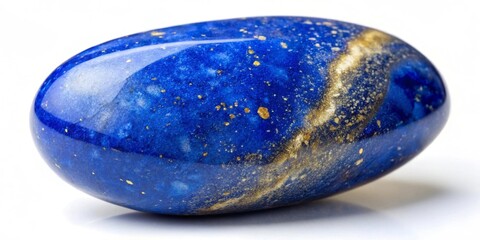 Obraz premium Polished Lapis Lazuli Gemstone with Golden Pyrite Inclusions, Oval Shape, Close-up Studio Shot