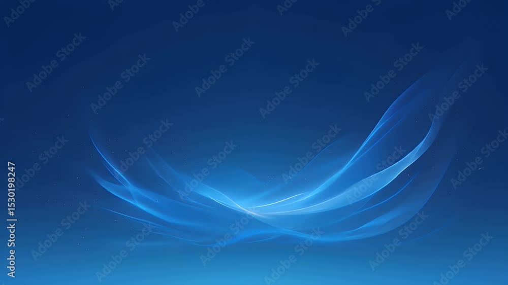 Poster abstract blue wavy lines with glowing light points on a deep blue gradient background elegant and mo
