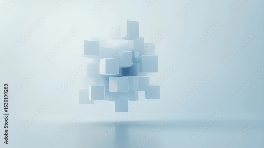 Aufkleber abstract composition of white 3d cubes on light blue gradient background with geometric shapes in a 