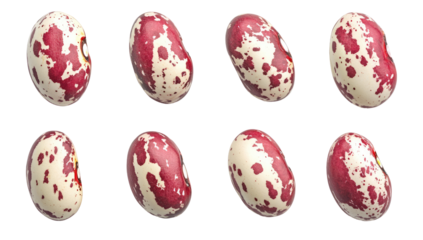 Nine speckled beans in various angles