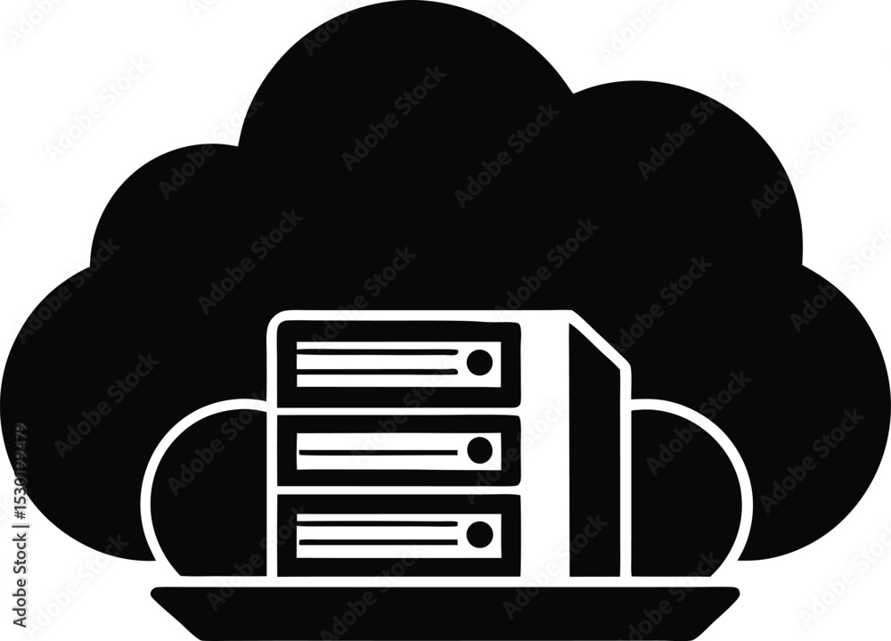 Aufkleber black cloud based server icon silhouette indicating secure data storage solution