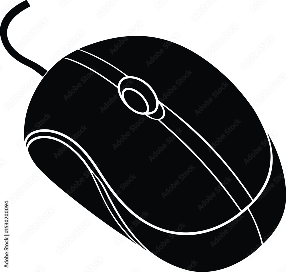 Fototapete Sleek silhouette of a wired computer mouse, a simple graphic design element