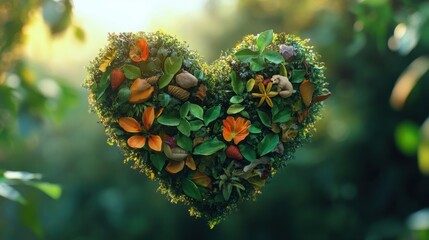 A heart formed from different species of plants and animals, symbolizing a unified commitment to environmental care
