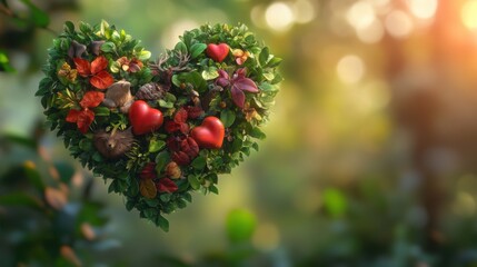 A heart formed from different species of plants and animals, symbolizing a unified commitment to environmental care