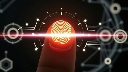 Glowing Orange Fingerprint Scan for Biometric Authentication, Symbolizing Artificial Intelligence, Data Security, and Identity Verification