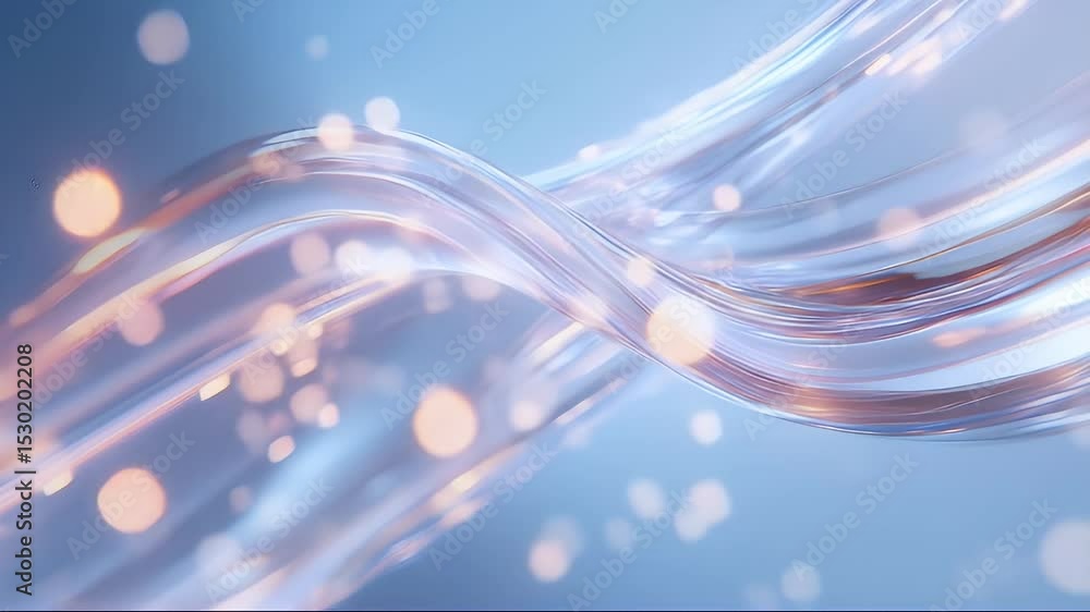 Poster abstract wavy lines flowing with a soft bokeh effect on a light blue background for technology and m