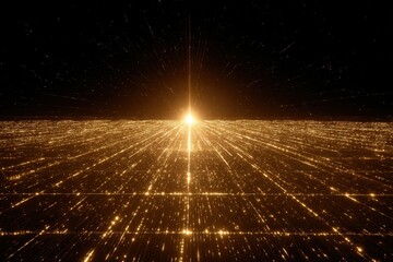 Abstract Representation of Solar Panels Absorbing Light Rays in an Expansive Cosmic Setting