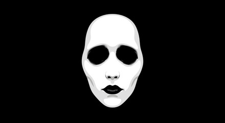 Creepy White Mask on Black Background Image