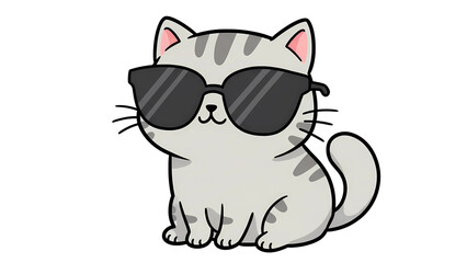 Cute gray cat wearing sunglasses isolated on transparent background