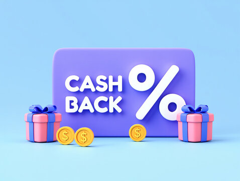 Cash Back Reward Program Promotion with Gifts and Percentage Sign