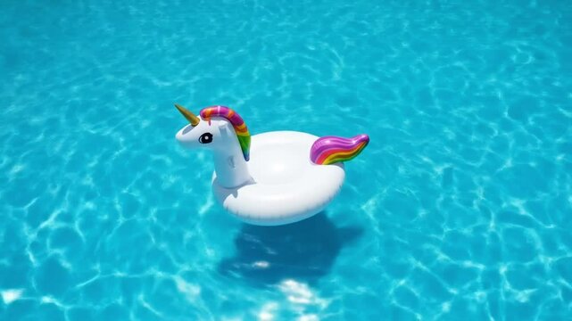 swimming pool with unicorn float