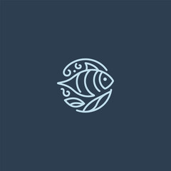 Fish logo in simple and minimalist line art style.