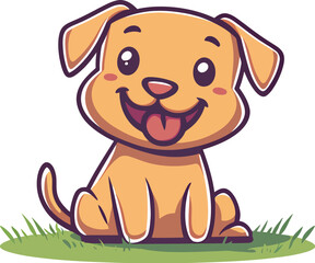 Obraz premium Adorable cartoon dog with a joyful expression sitting on grass.