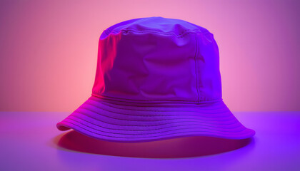 Fototapeta premium Stylish Bucket Hat Mockup Photography Template, Colored gel lighting. with white shades