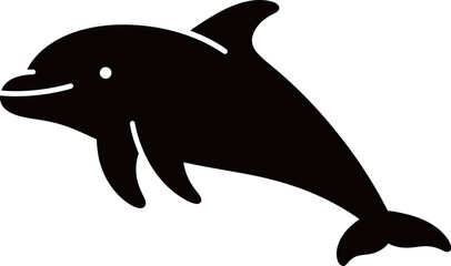 Playful dolphin illustration in a sleek black silhouette style.