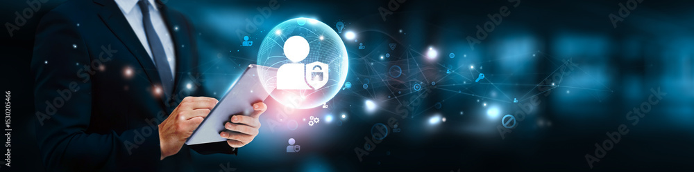Aufkleber privacy protection concept. businessman manage and analysis of growth graph data on user data confid
