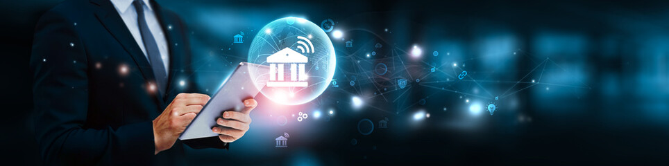 Online banking concept. Businessman manage and analysis of growth graph data on digital financial...