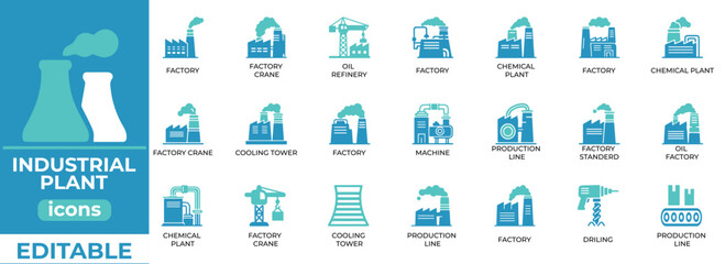 Editable industrial icons for factory, energy, and plant design