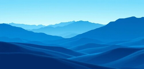 Stylized blue vector landscape; rolling hills and mountain silhouettes , scenic, mountains