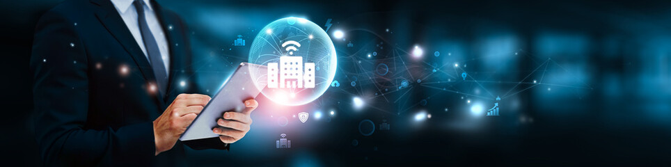 Intelligent infrastructure, Businessman manage and analysis of growth graph data on energy...
