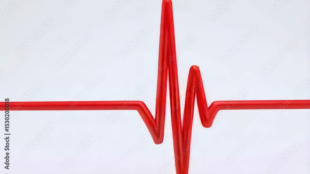 Poster animated heart shape with a vibrant red electrocardiogram tracing against a clean, bright white back
