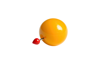 A glossy, bright yellow sphere with a small, red heart-shaped pin