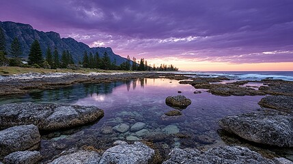Tranquil coastal scene at sunset.