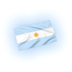 Argentina flag horizontal stripes, light blue white, sun emblem, no flagpole, isolated on white background, South American photography