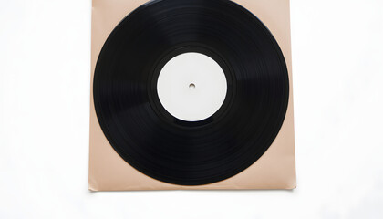 Obraz premium Colorful vintage vinyl single record in a sleek cardboard sleeve on a clean white background, dreamy atmosphere. with white shades