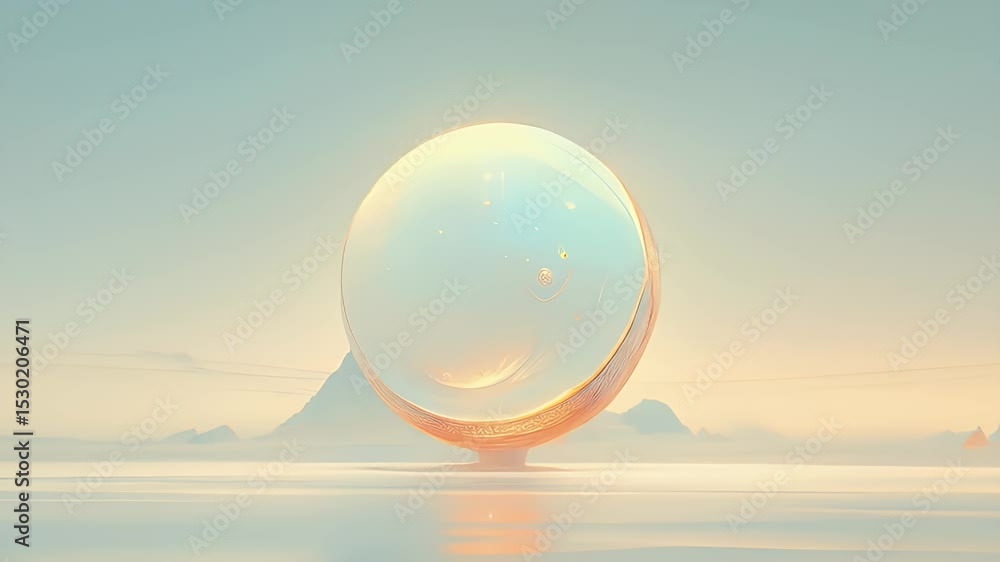 Poster glowing spherical object in minimalist scene with smooth surface in pastel colors reflective and fut