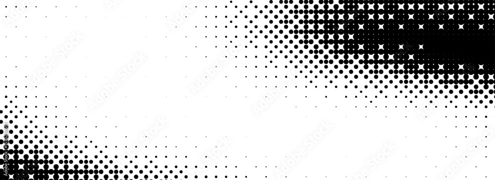 Leinwandbilder Pixelated bitmap texture background. Black dithered pattern wallpaper. Abstract glitch gradient pattern. Wide rasterized halftone screen overlay. 8 bit video game backdrop. Vector