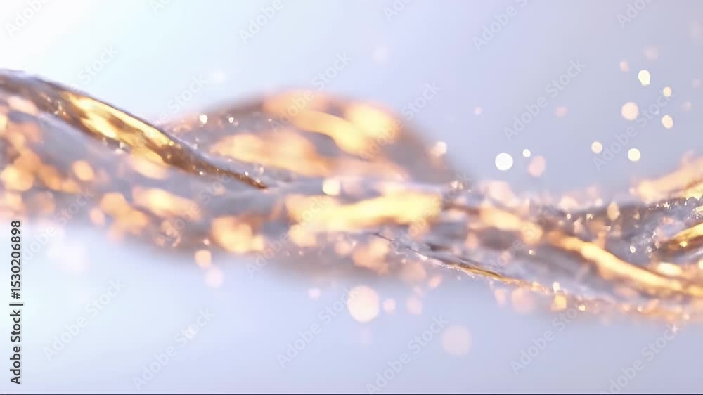 Poster golden liquid flow with sparkling bokeh effects abstract fluid motion with elegant curves transparen