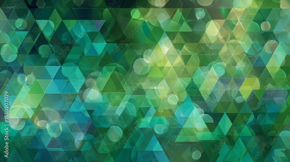 Aufkleber abstract geometric pattern featuring shades of green triangles and translucent circular shapes