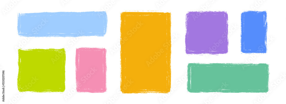 Poster colorful crayon text box set. hand drawn rectangle sticker shape collection. rough edge geometric pa