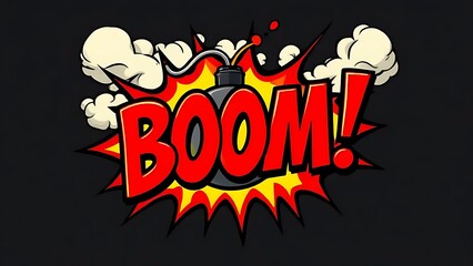 "BOOM!" Comic Book Style Explosion with Bomb Icon and Dynamic Action Lines - Power, Impact, and Excitement