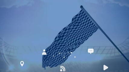 Fluttering checkered flag sparking icon fading user-pin RSS play chat toggling showing connectivity - Powered by Adobe