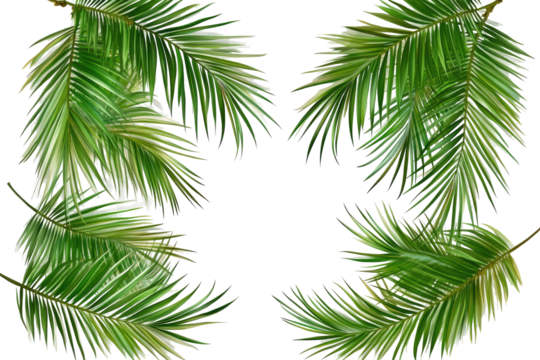 Tropical palm fronds arranged in a symmetrical pattern