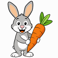 A bunny holding a giant carrot on white background