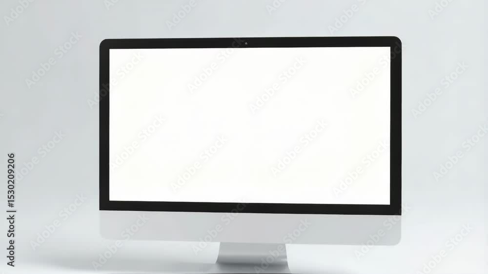 Poster modern desktop computer with blank white screen for creative display on a neutral white background i