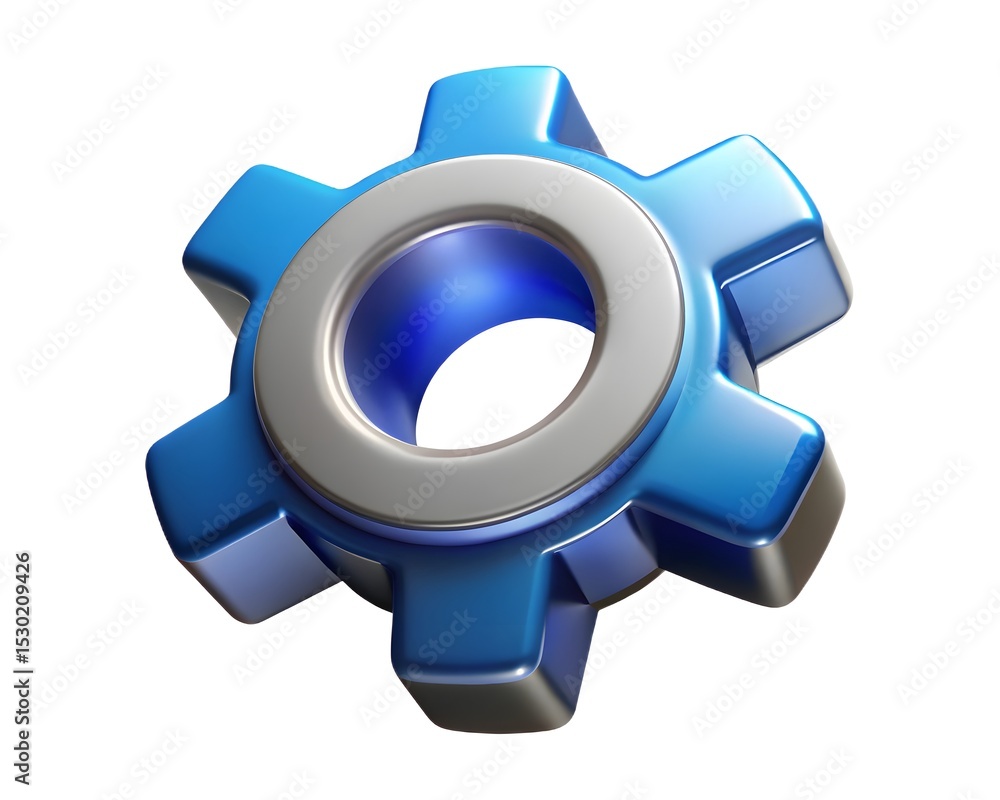 Poster 3d render of a blue and silver gear cog isolated on white background created using generative ai