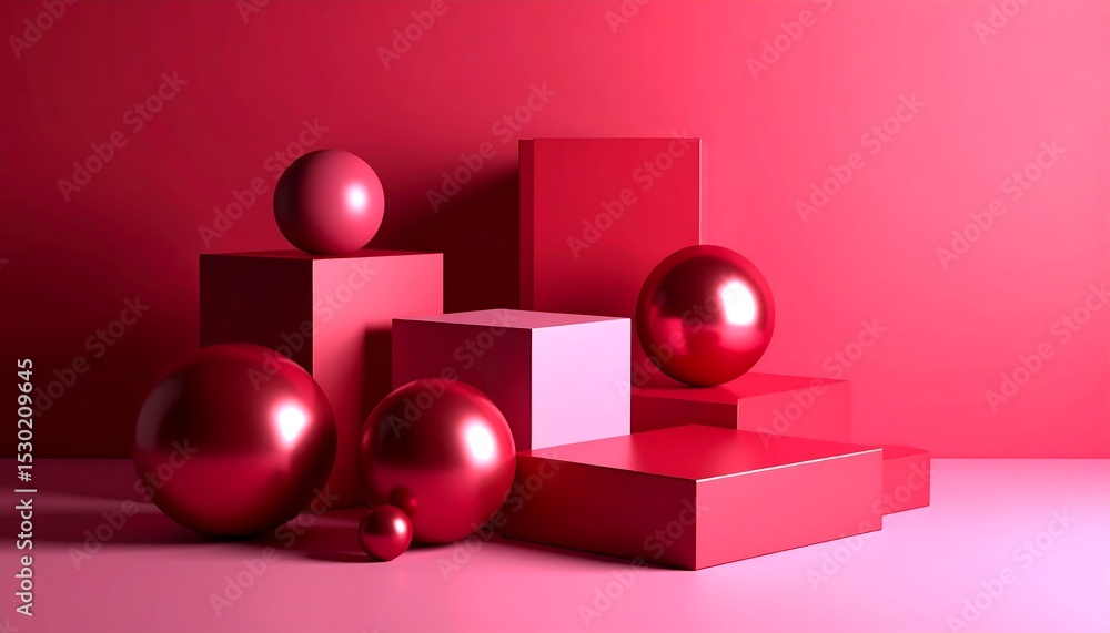 Poster elegant pink spheres and cubes on a gradient background with 3d rendering.