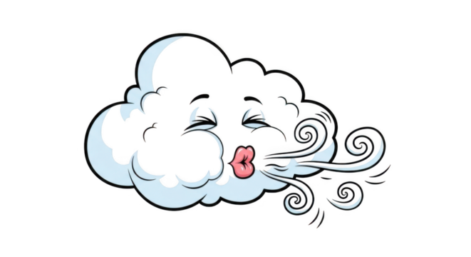 Cute Blowing Weather Cloud PNG for Graphic Design Element