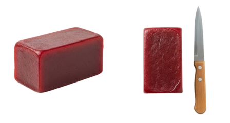 Quince paste membrillo recipe spanish dessert with knife for slicing traditional food on transparent background