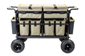 Heavy-duty utility cart with multiple storage compartments isolated with transparent background