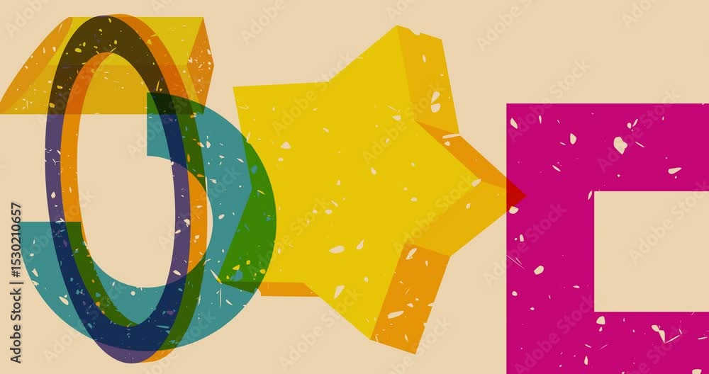 Poster risograph star with geometric shapes animation. moving object in trendy riso graph design video.