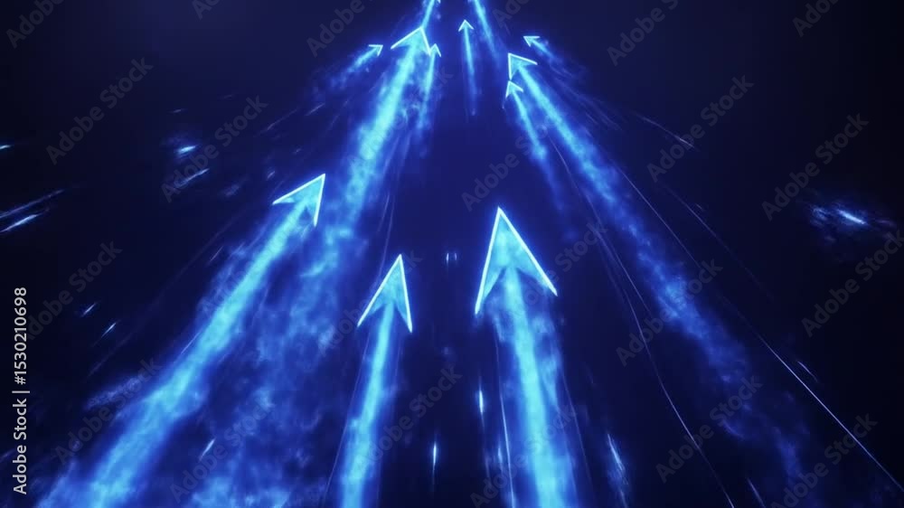 Poster dynamic ascent: glowing arrows rising in a streamlined and energetic motion